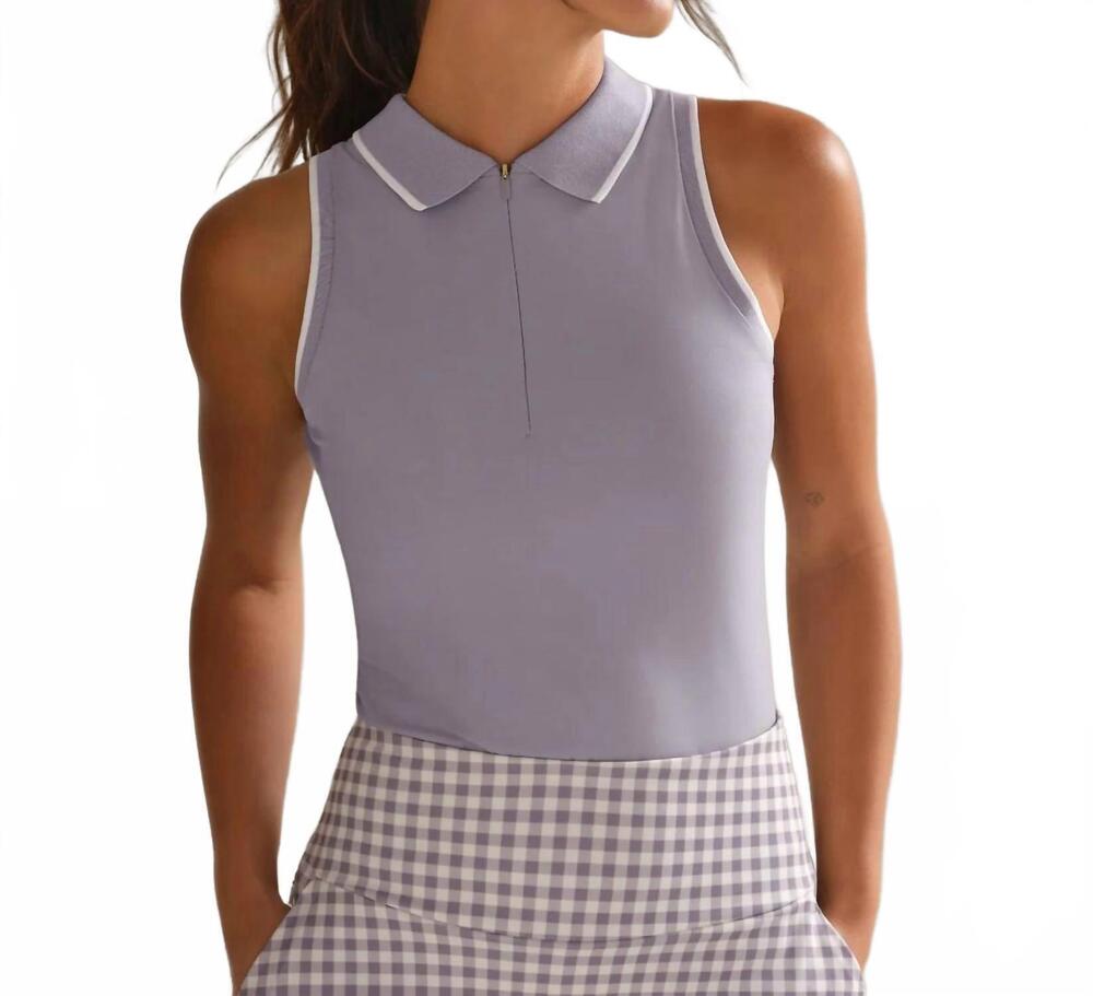 NEW RHONE course to court sleeveless zip polo in purple smoke
